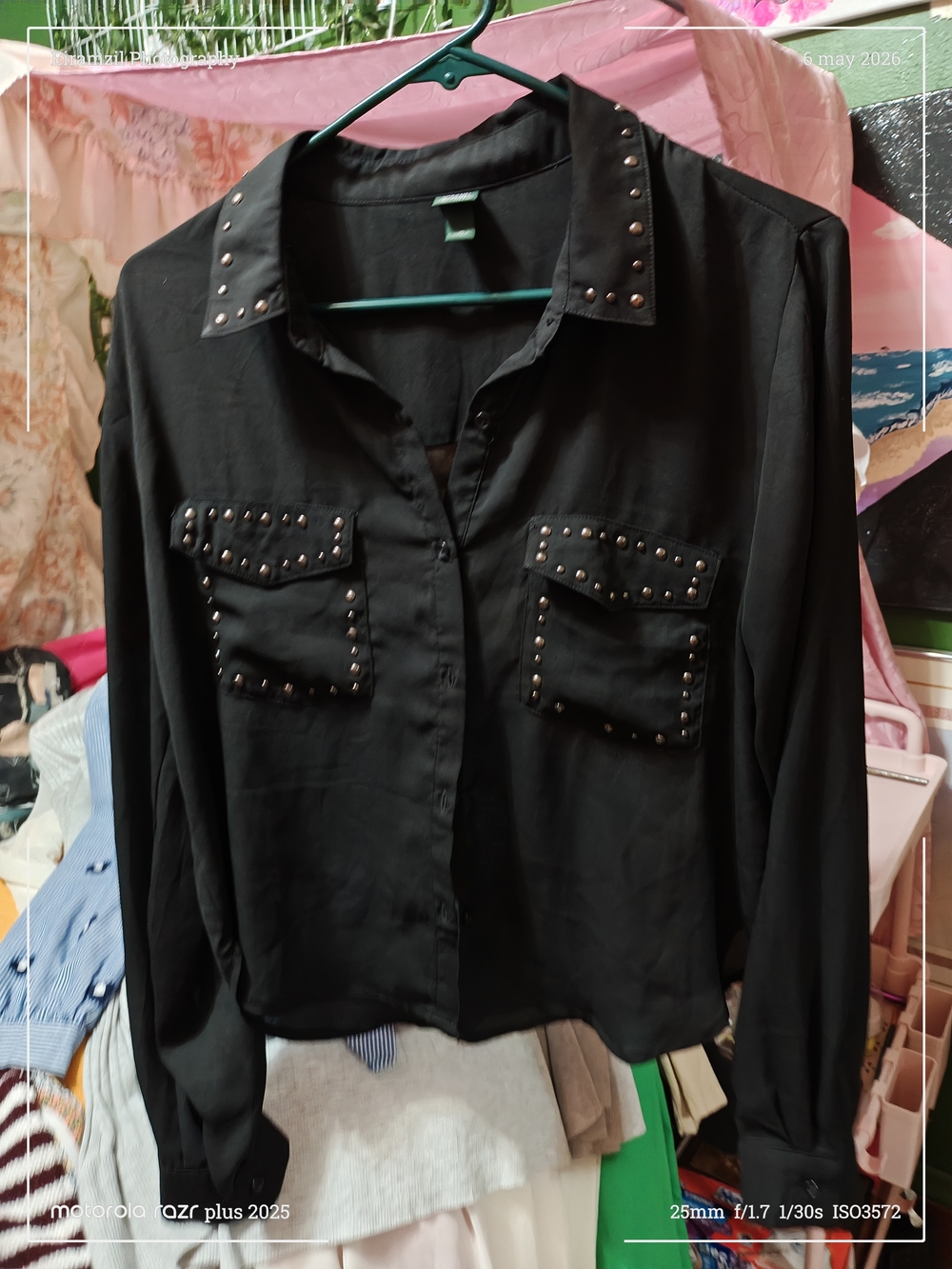 wild fable Black Stud-Trim Long Sleeve Button Down Shirt